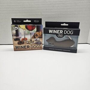 Set of 6 Silicone Fred WINER DOGS Weiner Drink Wine Glass Markers & Corkscrew